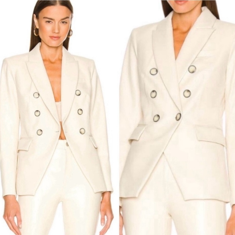 Veronica Beard Faux Leather Miller Double Breasted Dickey Jacket Blazer Cream 6